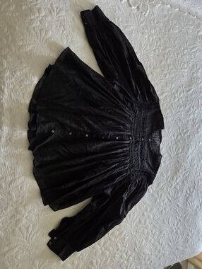 Banana Republic Sheer Black Button-Front Smocked Pleated Swing Blouse